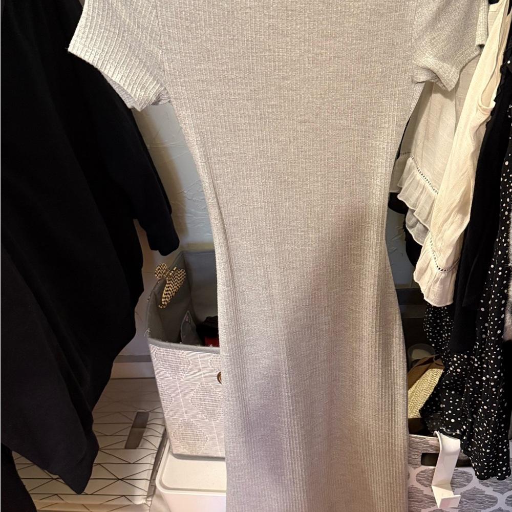 Gray Ribbed Knit Dress